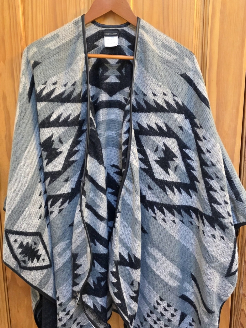 Coco + Carmen Gray and Black Aztec Knit Poncho